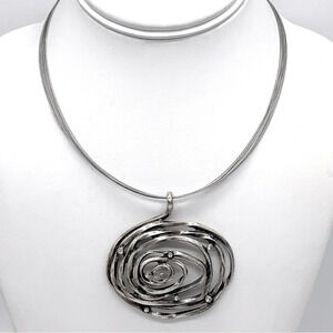 Chico’s Silver Swirl Pendant Wire Necklace